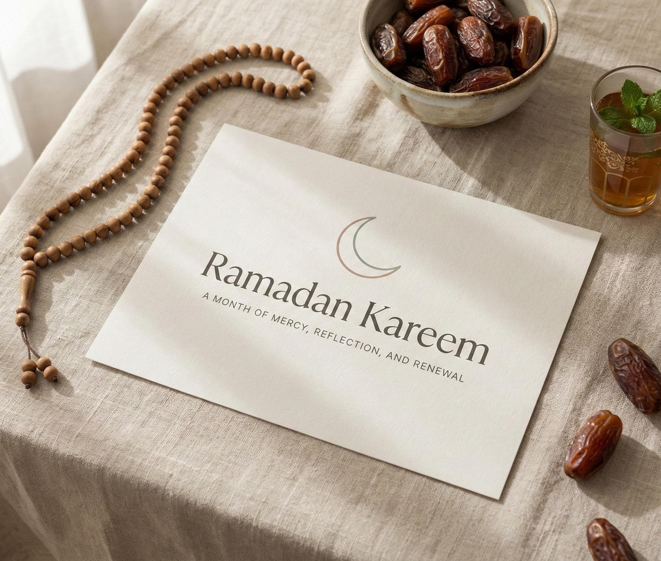 Ramadan Kareem Wall Art | Minimalist Ramadan Greeting Printable | Crescent Moon Islamic Decor | Neutral Muslim Art A4 A3 - image 3