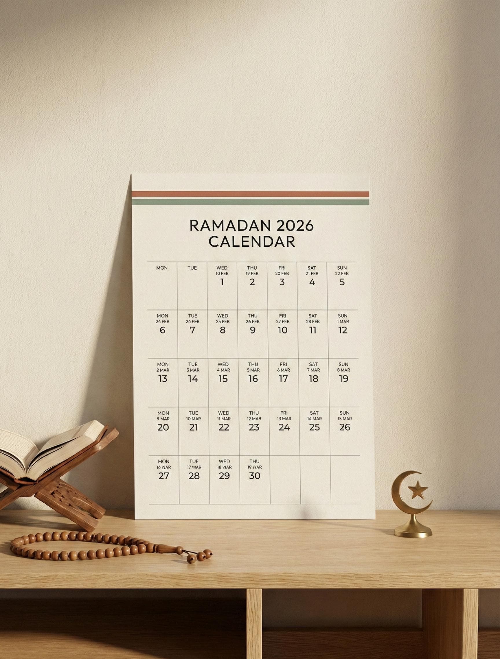 Minimalist Ramadan 2026 Calendar Printable | Islamic Home Decor (A4) - image 3