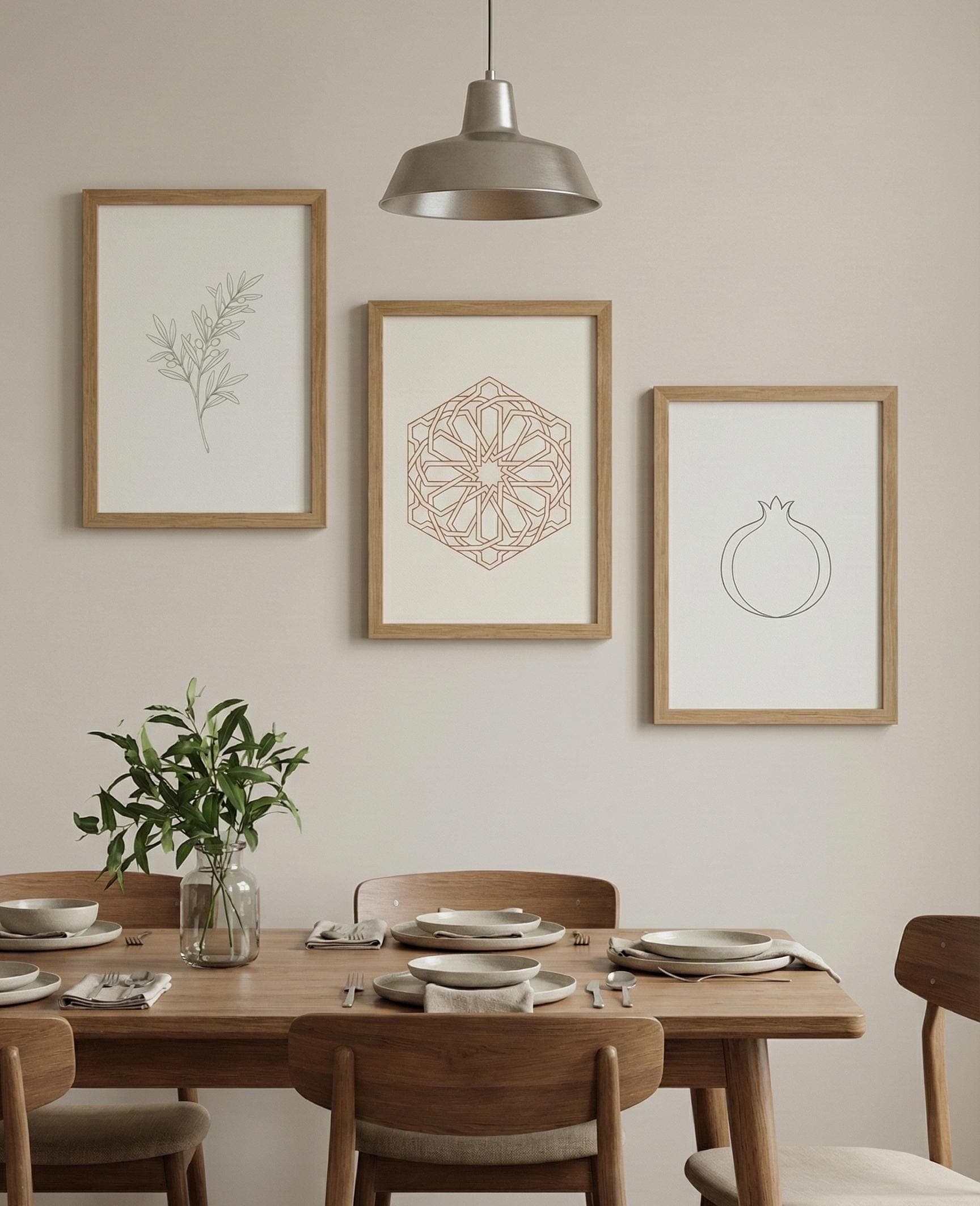 Set of 3 | Islamic Nature Wall Art Set | Pomegranate Olive Geometry Prints | Ramadan Gift & Home Decor