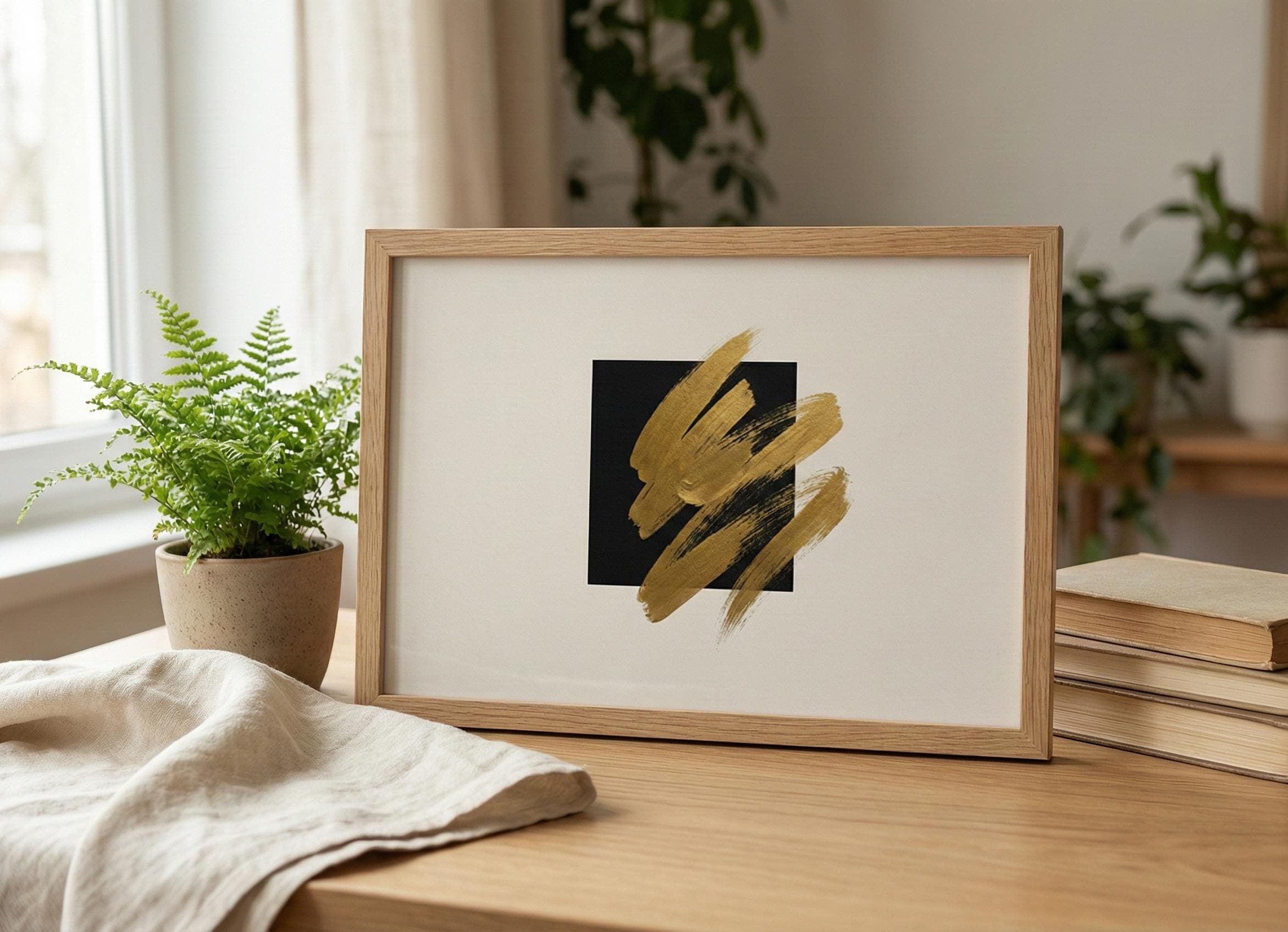 Gold Brushstroke Islamic Art Print | Ramadan Minimalist Decor (Digital Download)