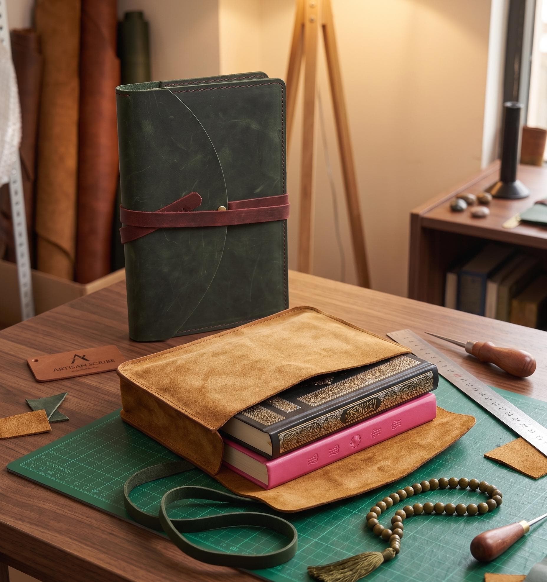 Handmade Leather Quran Cover, A5 Suede Book Protector, Minimalist Islamic Gift