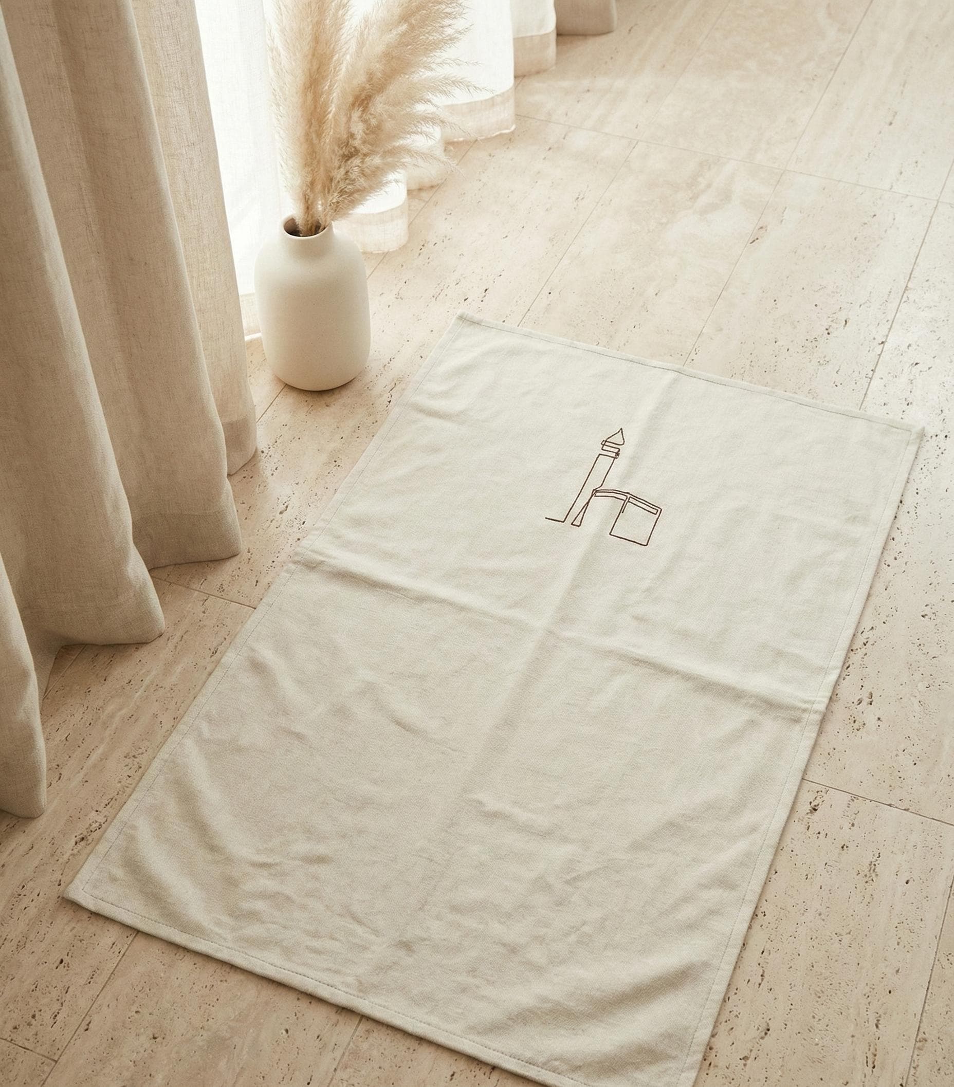 Minimalist Linen Prayer Mat | Kaaba & Minaret Embroidery, Modern Islamic Decor - image 5