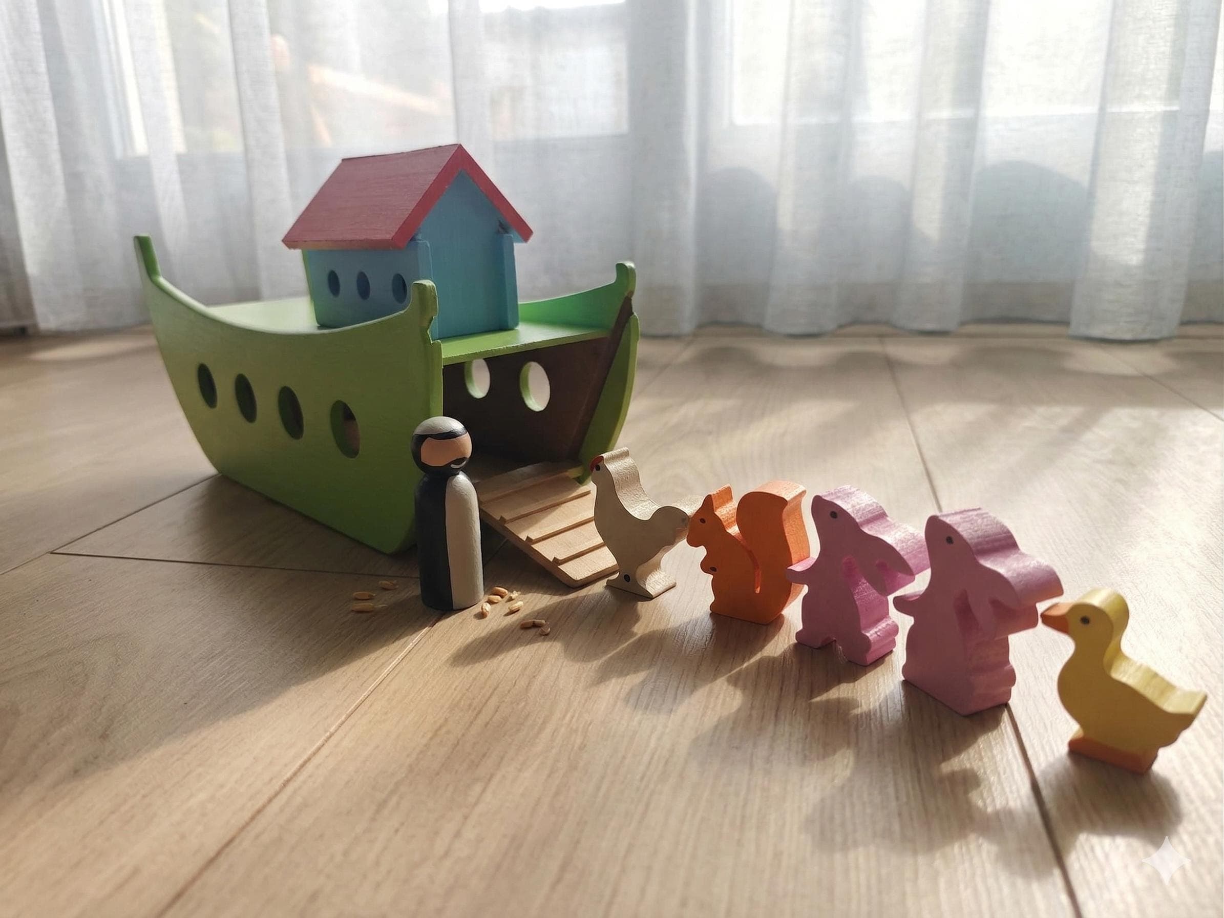 Wooden Noahs Ark Toy: Montessori Animal Set, Toddler Learning Waldorf Toy - image 4