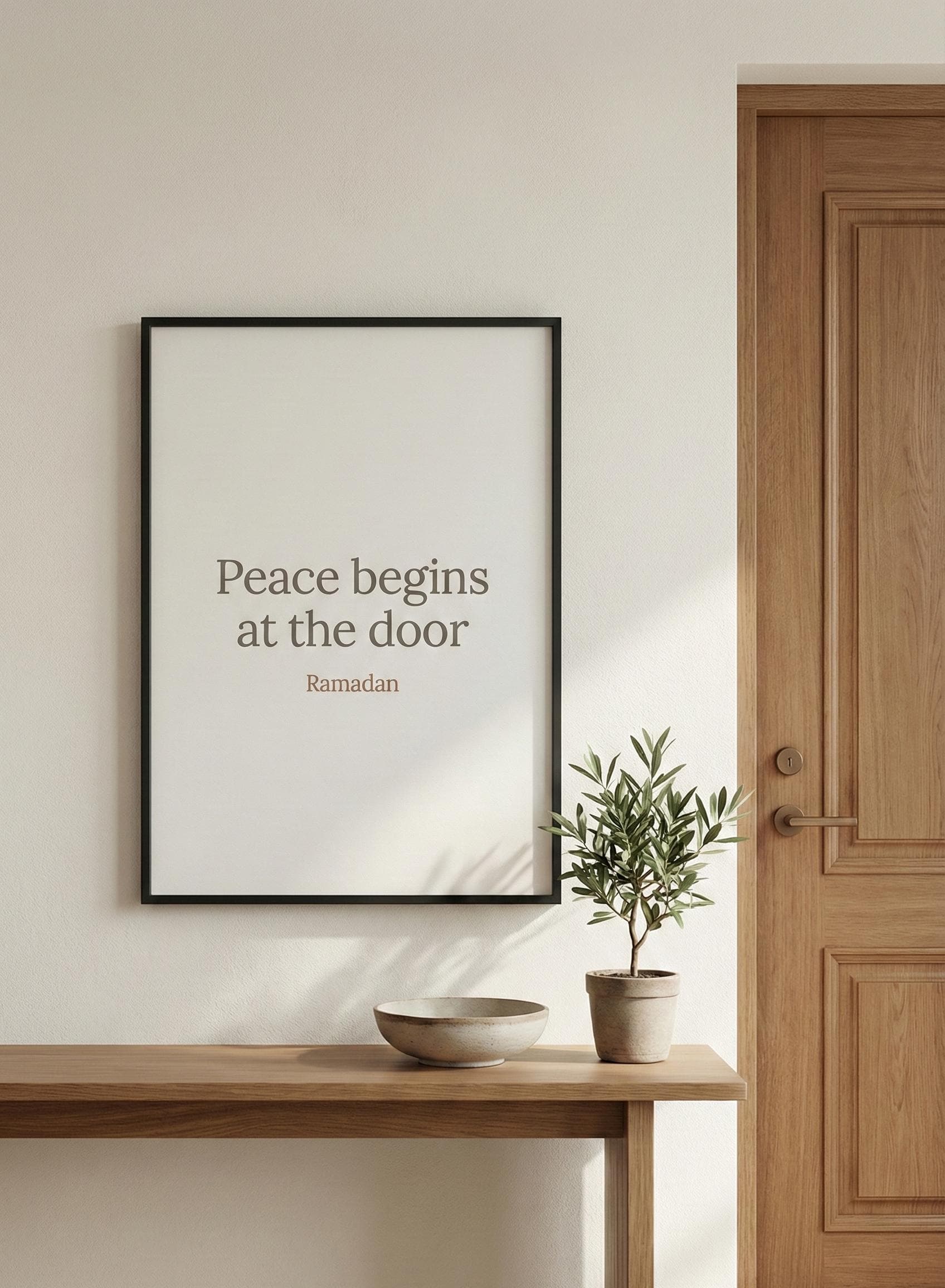Peace Begins at the Door Ramadan Wall Art | Minimalist Ramadan Quote Printable | Entryway Islamic Decor | Neutral Muslim Art A4 A3
