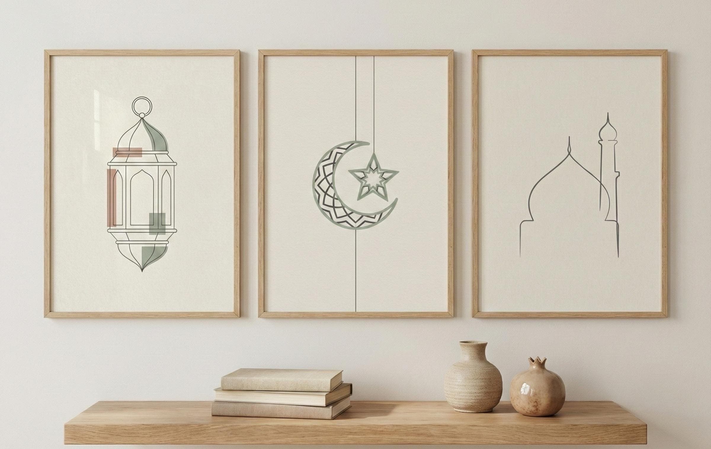 Minimalist Ramadan Art Prints | Lantern, Crescent, Mosque (Set of 3) (Digital Download) - image 3