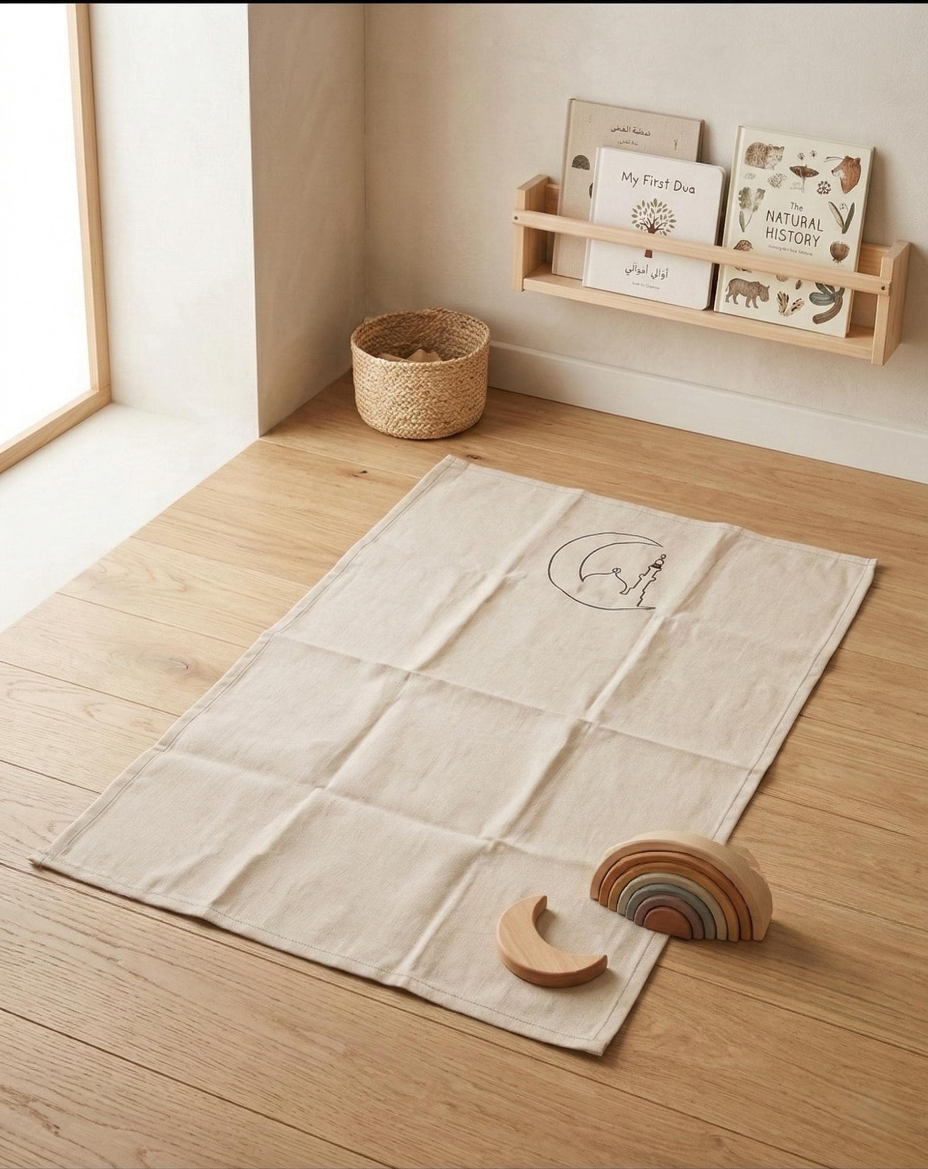 Minimal Linen Kids Prayer Mat 50x80cm – Embroidered Islamic Children Rug – Ramadan Eid Decor - image 5