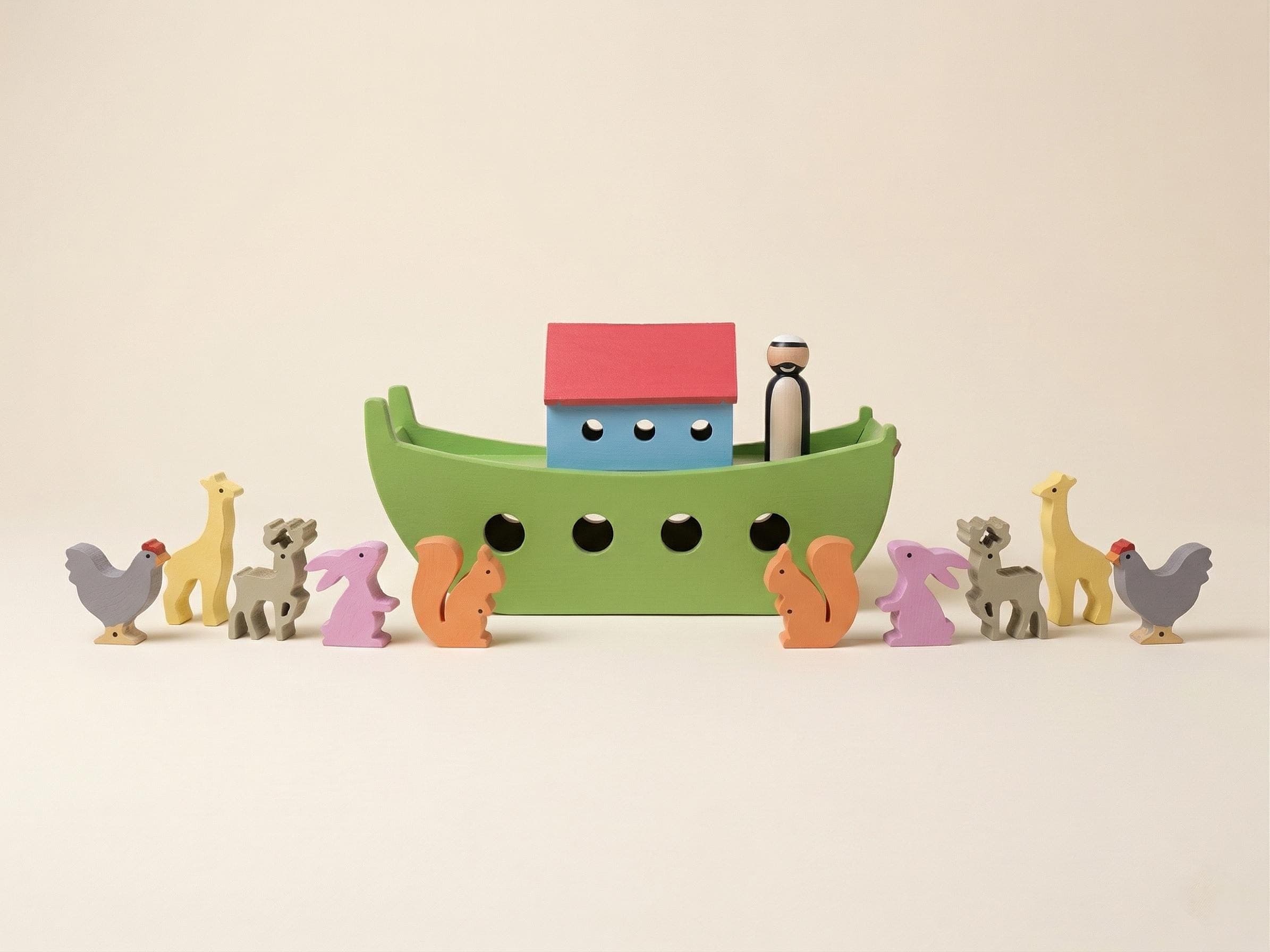 Wooden Noahs Ark Toy: Montessori Animal Set, Toddler Learning Waldorf Toy - image 5