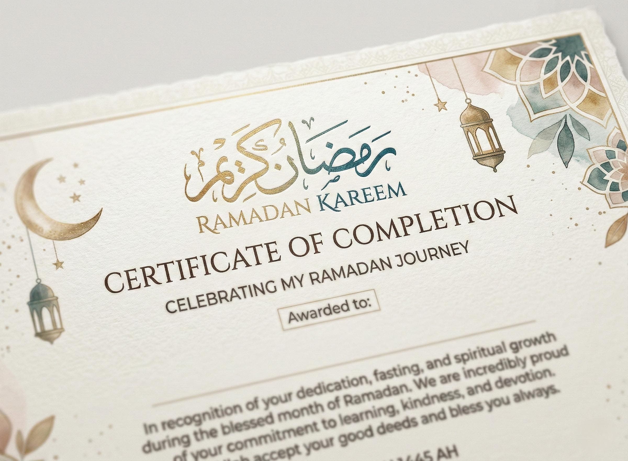 Ramadan Certificate of Completion 2026 | Islamic Kids Award (PDF Download)