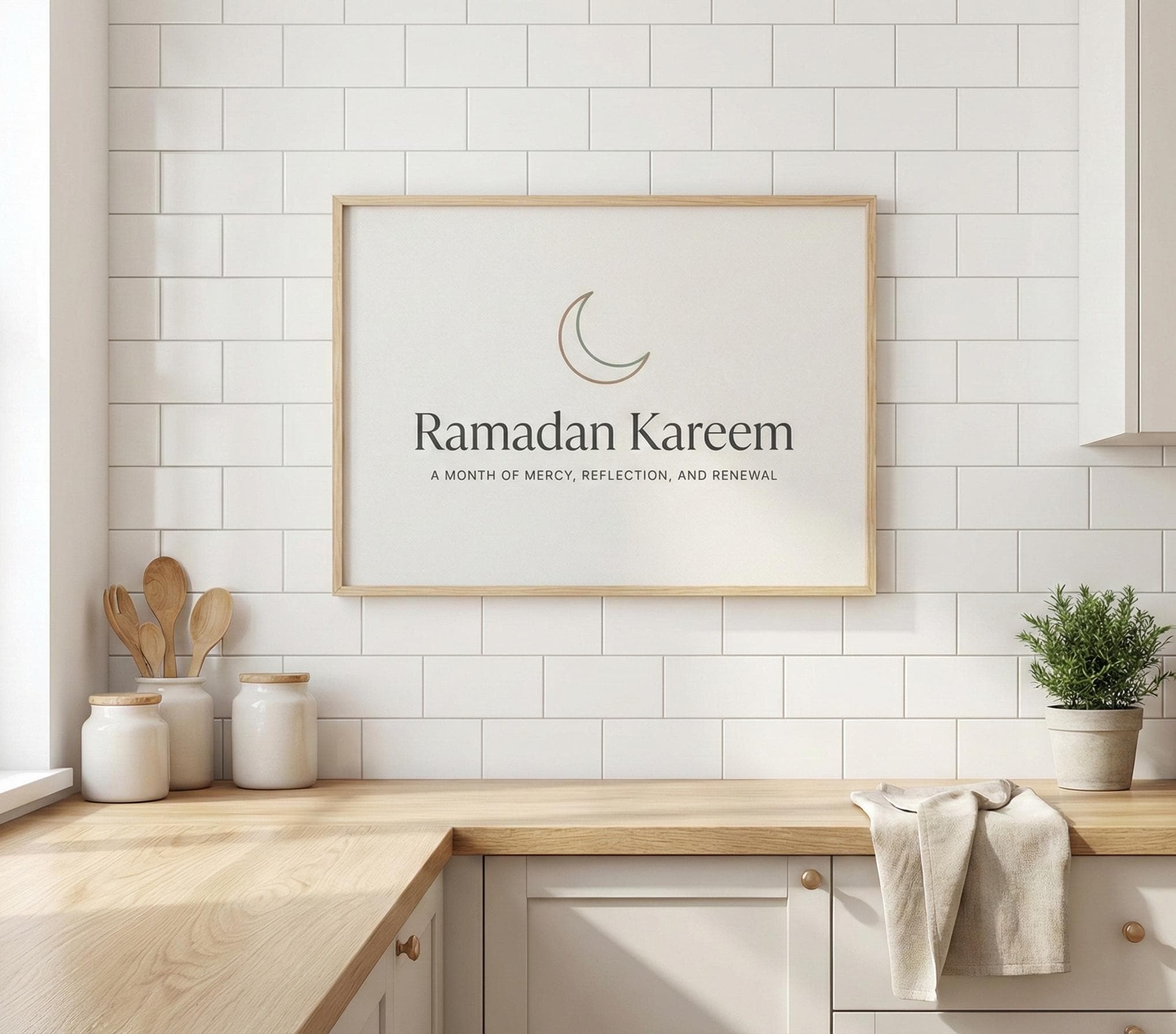 Ramadan Kareem Wall Art | Minimalist Ramadan Greeting Printable | Crescent Moon Islamic Decor | Neutral Muslim Art A4 A3 - image 3