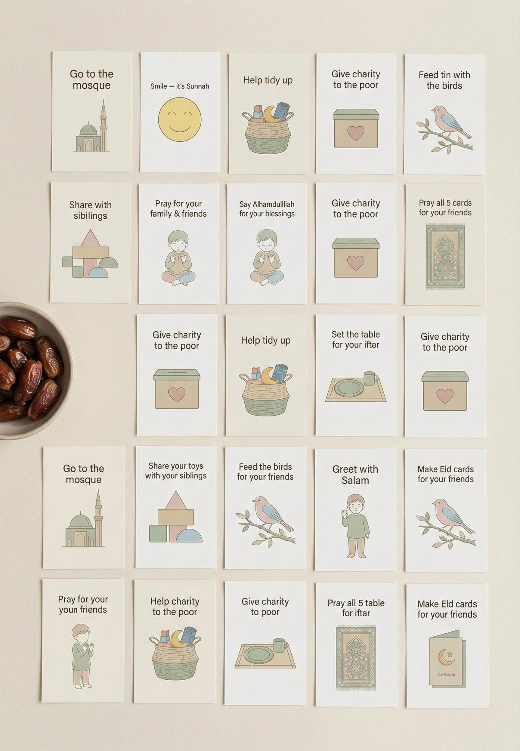 Ramadan Good Deeds Cards for Kids | Minimalist Islamic Activity (A4 PDF) - image 3