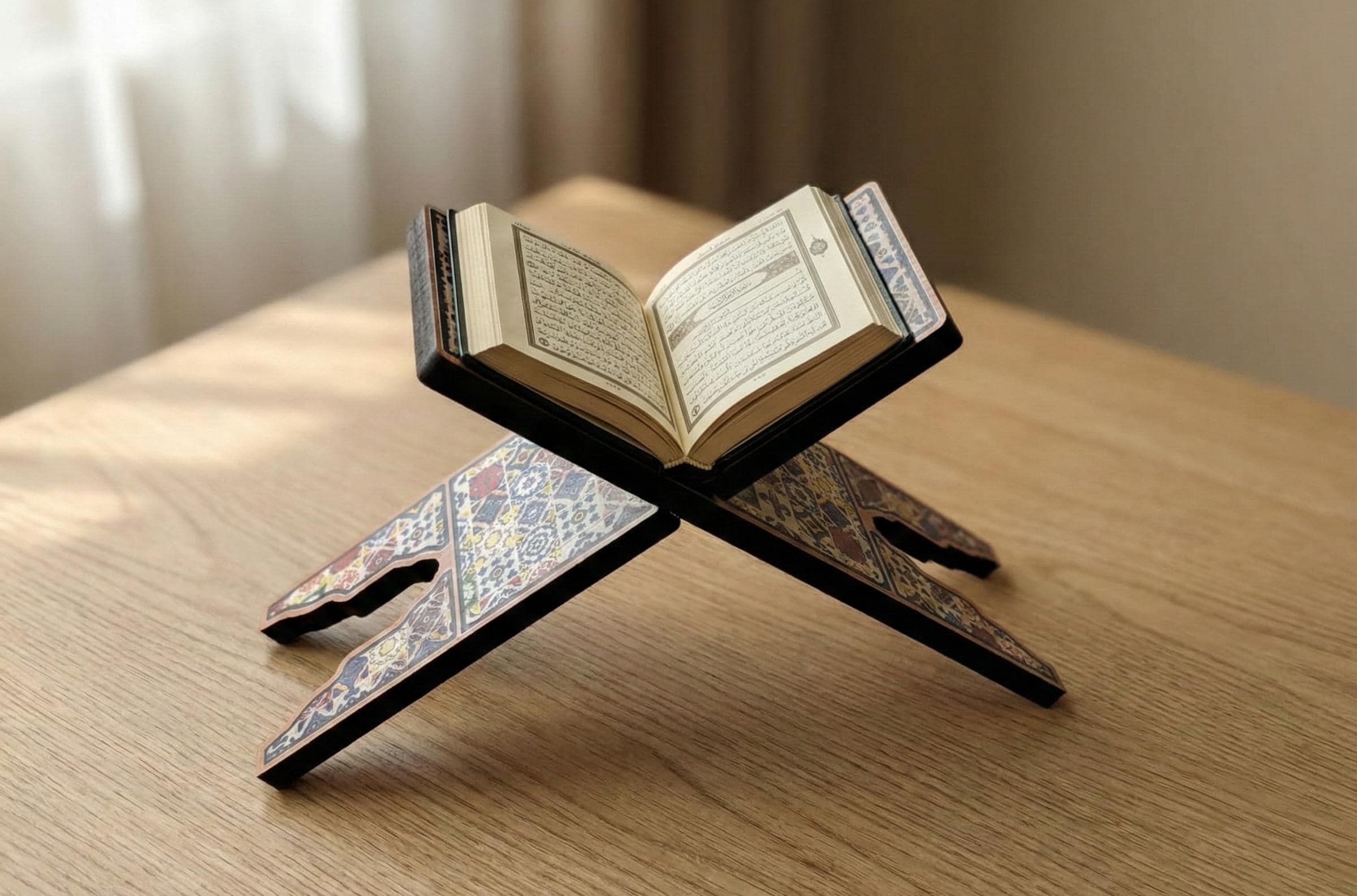Traditional Quran Holder Stand – Islamic Tile Design Rahle, Wooden Book Stand - image 3