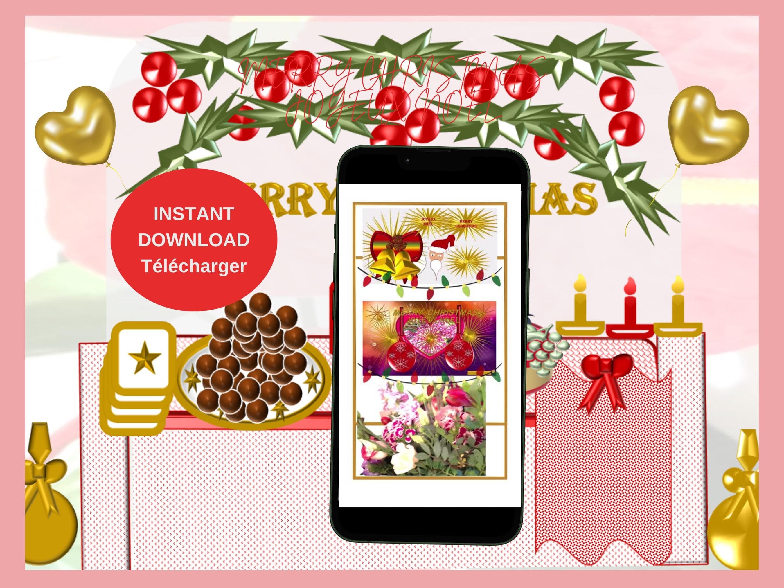 Digital Christmas mobile video - Season's Greetings e-cards. Printable; Animated and Non Animated.  MP4, PNG, PDF Files.