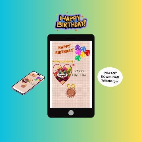Animated Birthday Video Card - Mobile E-card (MP4, PNG, PDF, GIF Digital Download)