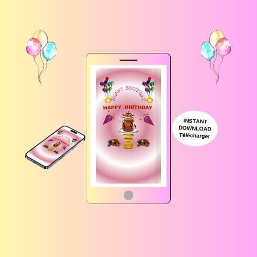 Animated Birthday Video Card - Mobile E-card (MP4, PNG, PDF, GIF Digital Download)