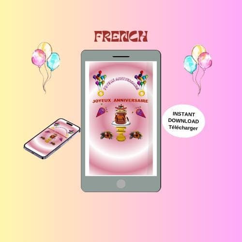 Animated Birthday Video Card -French Mobile E-card (MP4, PNG, PDF, GIF Digital Download)