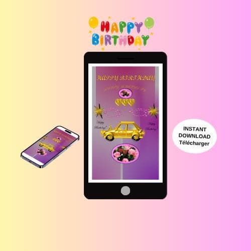 Animated Birthday Video Card - Mobile E-card (MP4, PNG, PDF, GIF Digital Download)