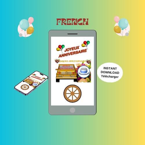 Animated Birthday Video Card -French Mobile E-card (MP4, PNG, PDF, GIF Digital Download)