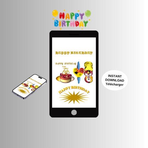 Animated Birthday Video Card - Mobile E-card (MP4, PNG, PDF, GIF Digital Download)