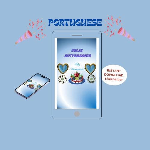 Animated Birthday Video Card -Portuguese Mobile E-card (MP4, PNG, PDF, GIF Digital Download)