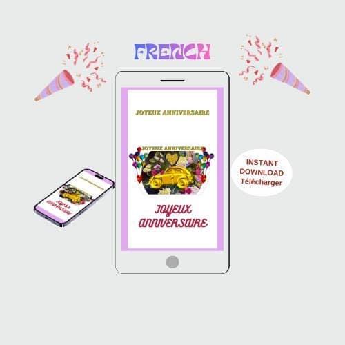 Animated Birthday Video Card -French Mobile E-card (MP4, PNG, PDF, GIF Digital Download)