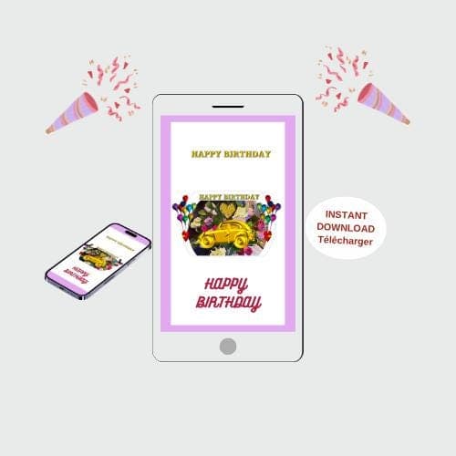 Animated Birthday Video Card - Mobile E-card (MP4, PNG, PDF, GIF Digital Download)