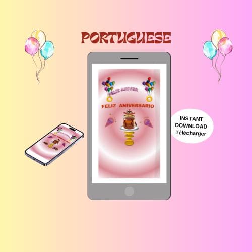 Animated Birthday Video Card -Portuguese Mobile E-card (MP4, PNG, PDF, GIF Digital Download)
