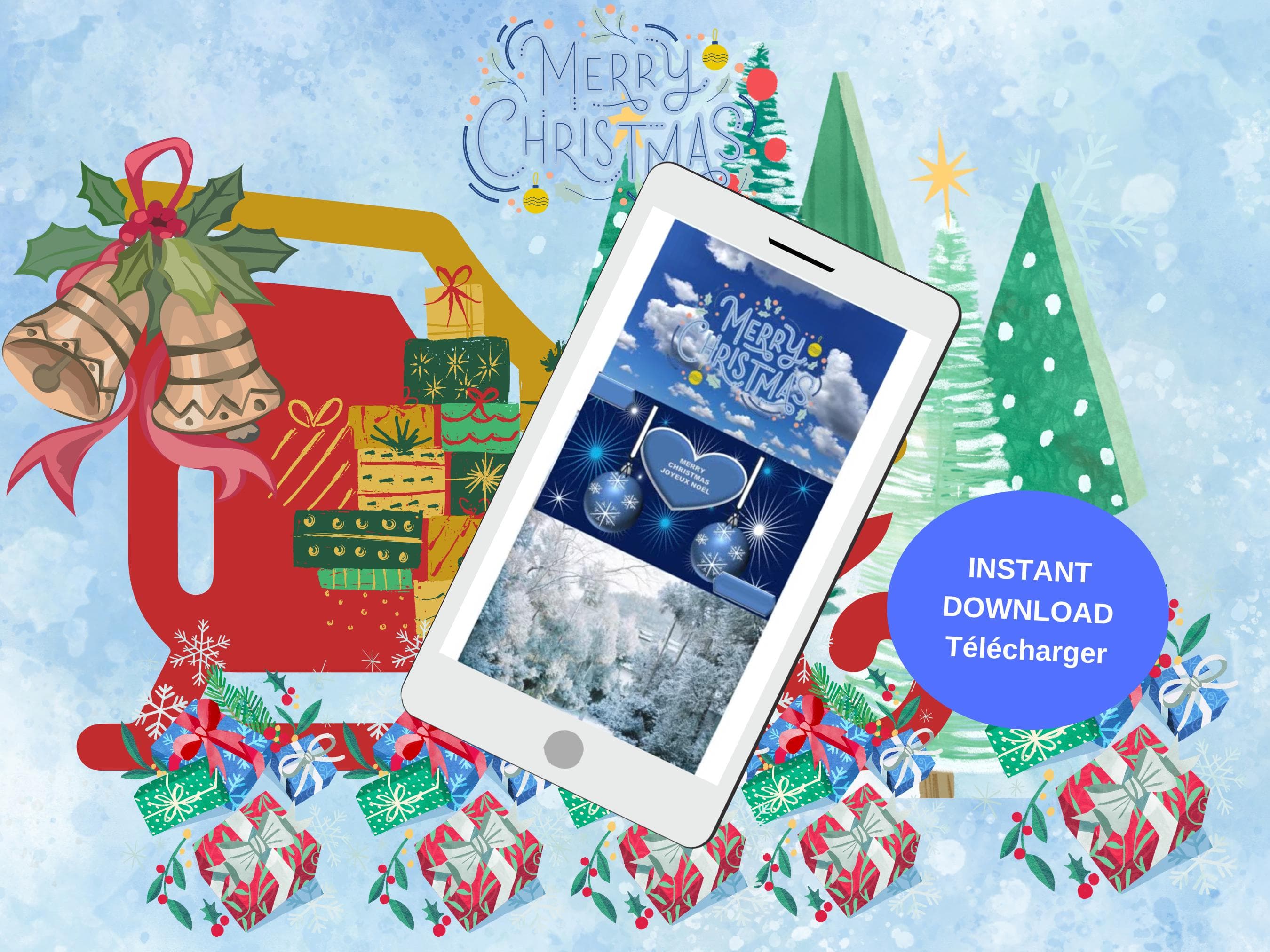 Digital Christmas mobile video - Season's Greetings e-cards. Printable; Animated and Non Animated.  MP4, PNG, PDF Files.