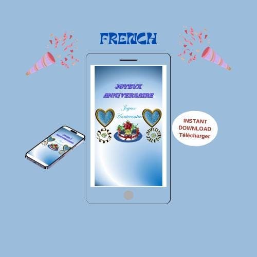 Animated Birthday Video Card -French Mobile E-card (MP4, PNG, PDF, GIF Digital Download)