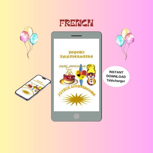 Animated Birthday Video Card -French Mobile E-card (MP4, PNG, PDF, GIF Digital Download)