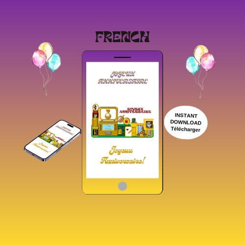 Animated Birthday Video Card -French Mobile E-card (MP4, PNG, PDF, GIF Digital Download)