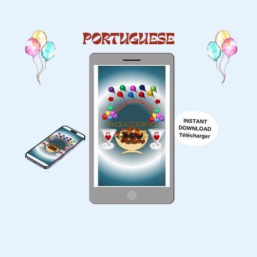 Animated Birthday Video Card -Portuguese Mobile E-card (MP4, PNG, PDF, GIF Digital Download)