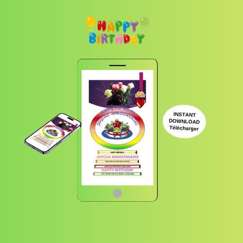 Animated Birthday Video Card - Mobile E-card (MP4, PNG, PDF, GIF Digital Download)