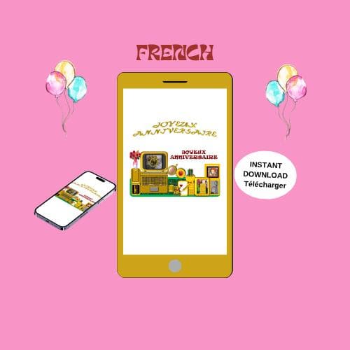 Animated Birthday Video Card -French Mobile E-card (MP4, PNG, PDF, GIF Digital Download)
