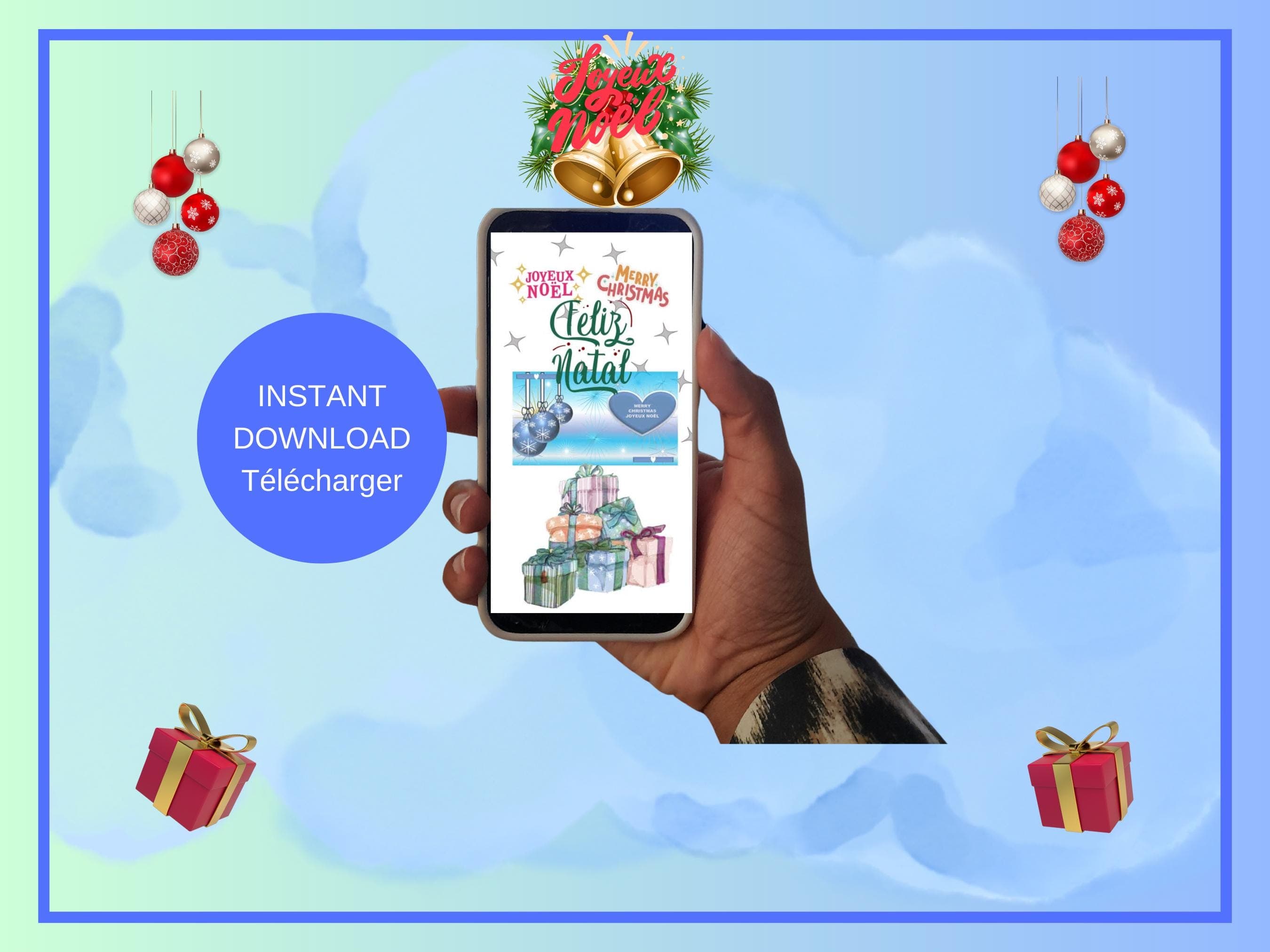 Digital Christmas mobile video - Season's Greetings e-cards. Printable; Animated and Non Animated.  MP4, PNG, PDF Files.
