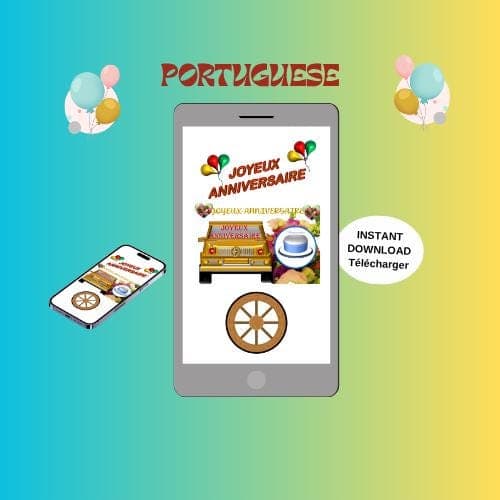 Animated Birthday Video Card -Portuguese Mobile E-card (MP4, PNG, PDF, GIF Digital Download)