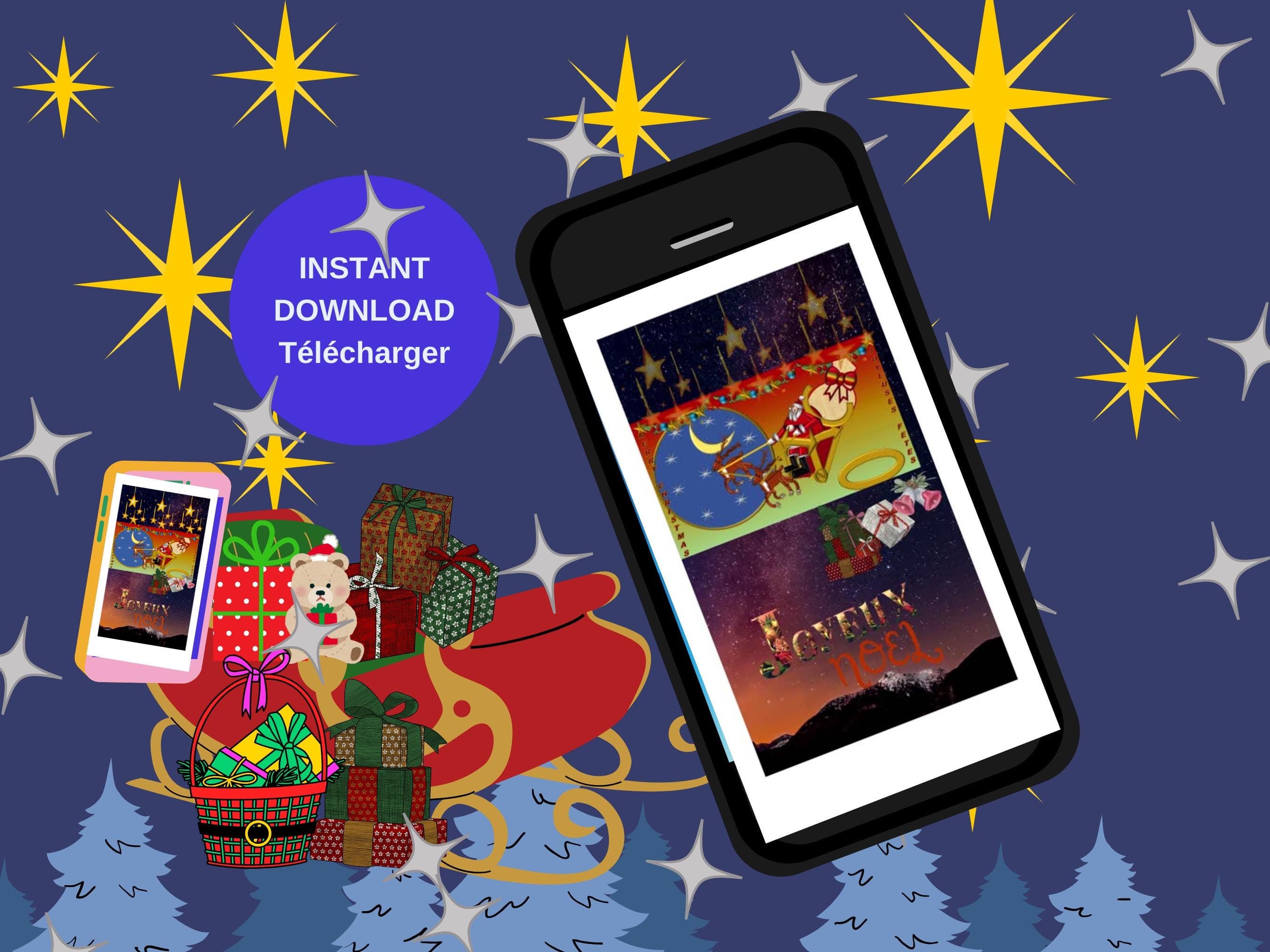 Digital Christmas mobile video - Season's Greetings e-cards. Printable; Animated and Non Animated.  MP4, PNG, PDF Files.