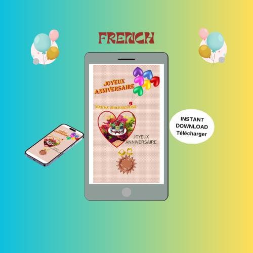 Animated Birthday Video Card -French Mobile E-card (MP4, PNG, PDF, GIF Digital Download)