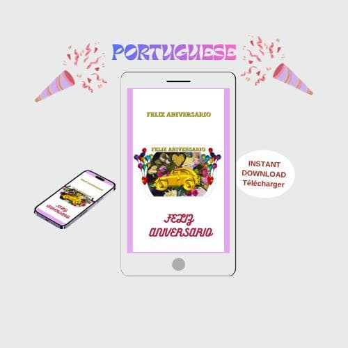 Animated Birthday Video Card -Portuguese Mobile E-card (MP4, PNG, PDF, GIF Digital Download)
