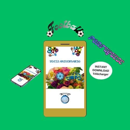 Animated Birthday Video Card -Portuguese Mobile E-card (MP4, PNG, PDF, GIF Digital Download)