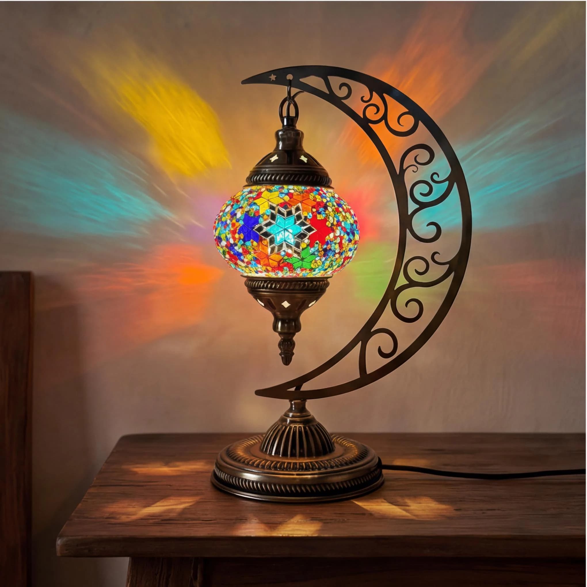 Handcrafted Turkish Moon Lamp | Bohemian Style Standing Lantern | Ambient Ramadan Light