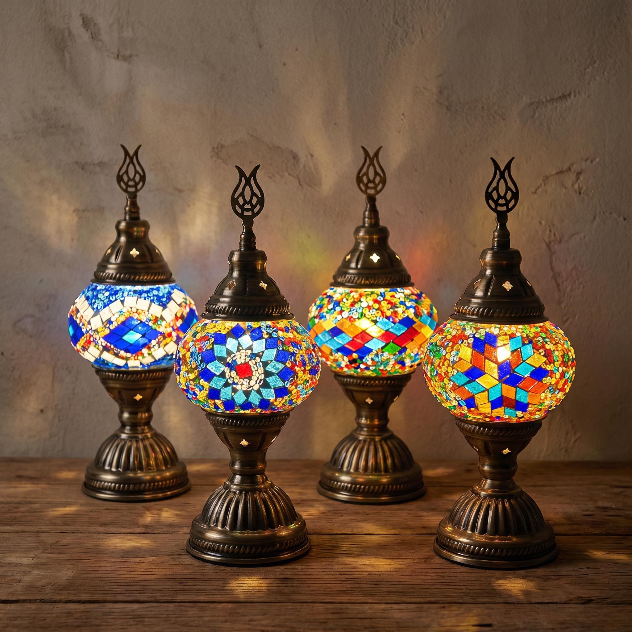 Turkish Mosaic Table Lamp | Stained Glass Lamp | Brass Desk Light | Boho Bedroom Decor - image 4