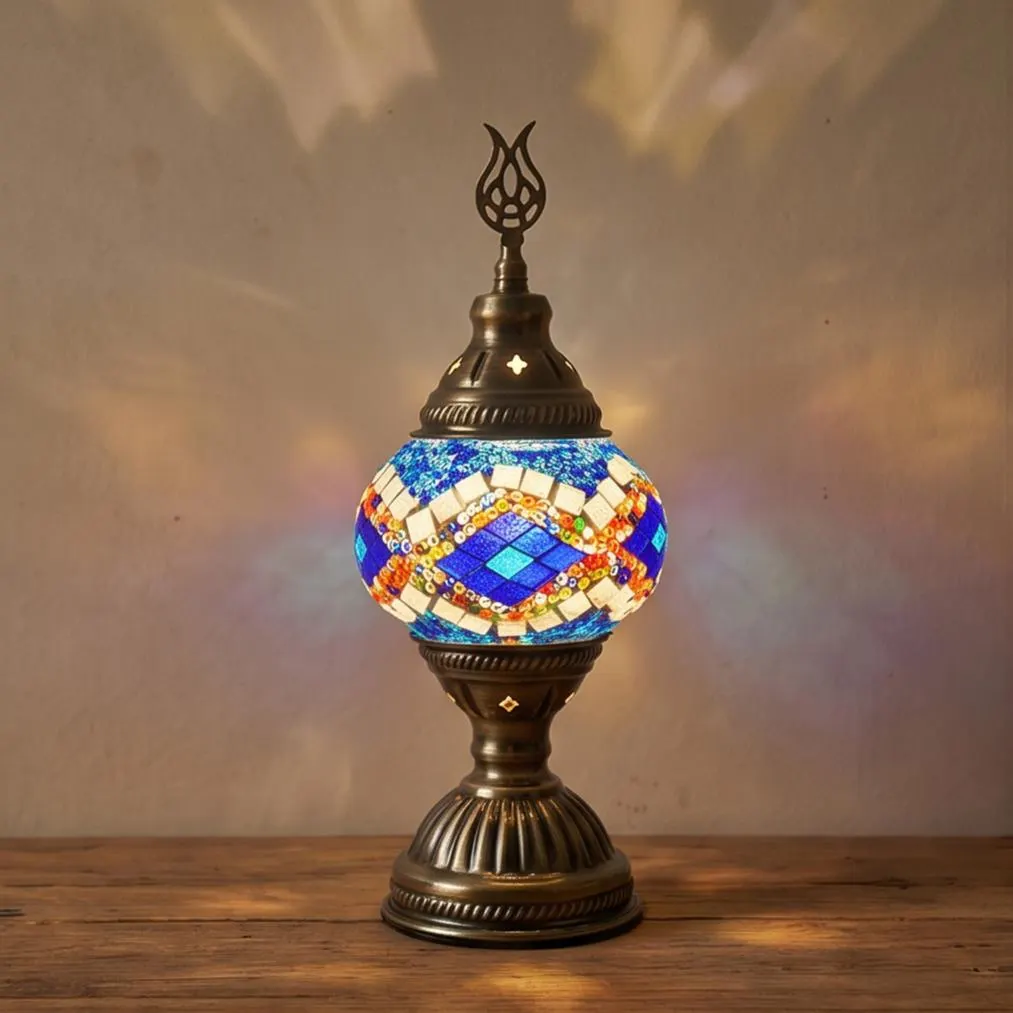 Turkish Mosaic Table Lamp | Stained Glass Lamp | Brass Desk Light | Boho Bedroom Decor