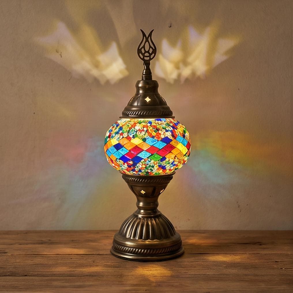 Turkish Mosaic Table Lamp | Stained Glass Lamp | Brass Desk Light | Boho Bedroom Decor - image 5