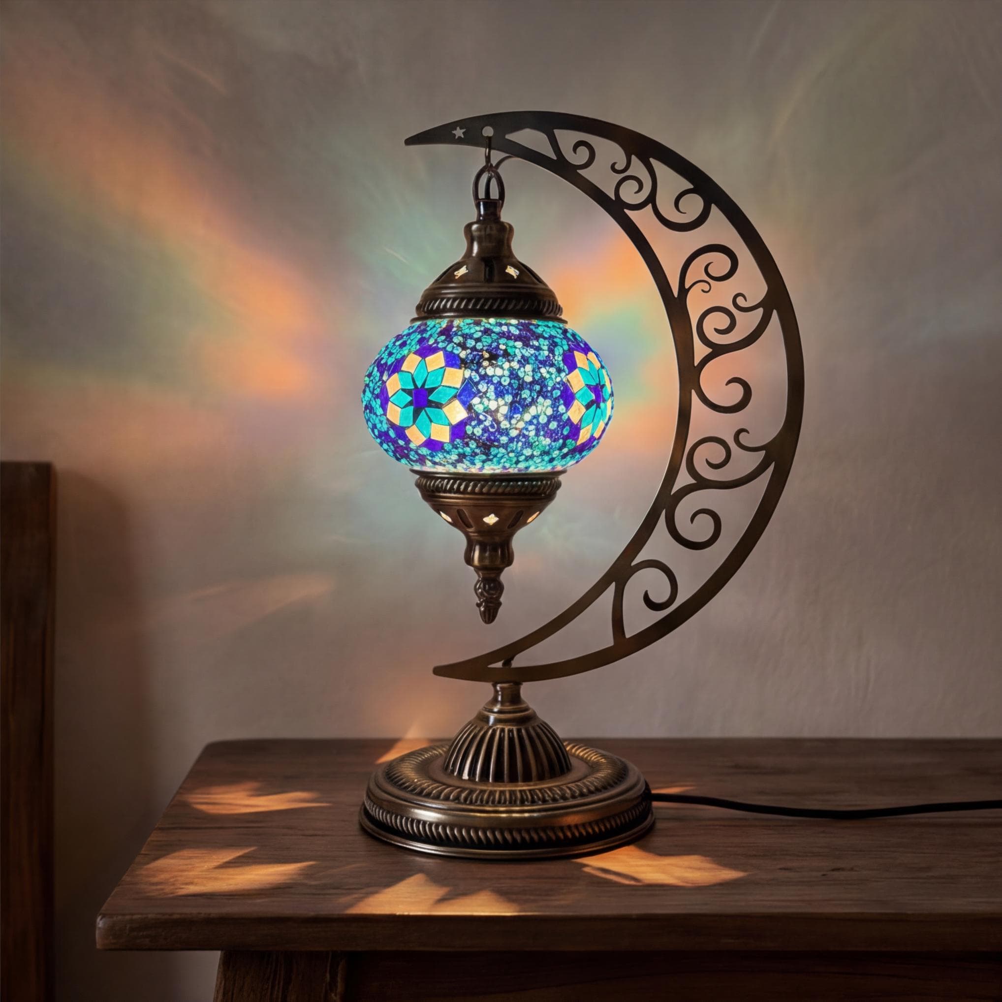 Handcrafted Turkish Moon Lamp | Bohemian Style Standing Lantern | Ambient Ramadan Light - image 3