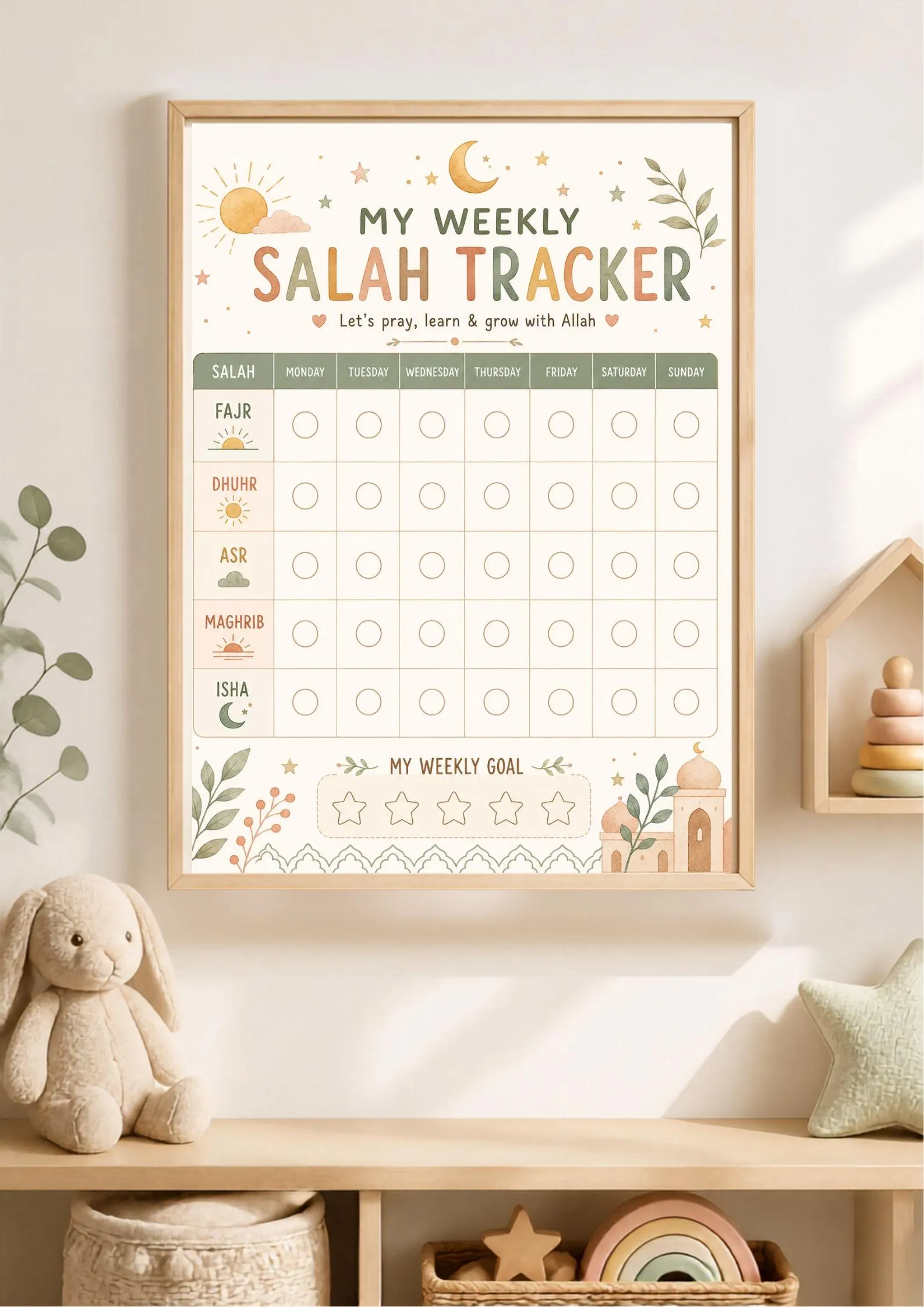 Boho Kawaii Weekly Salah Tracker for Kids (Digital Download) - image 3