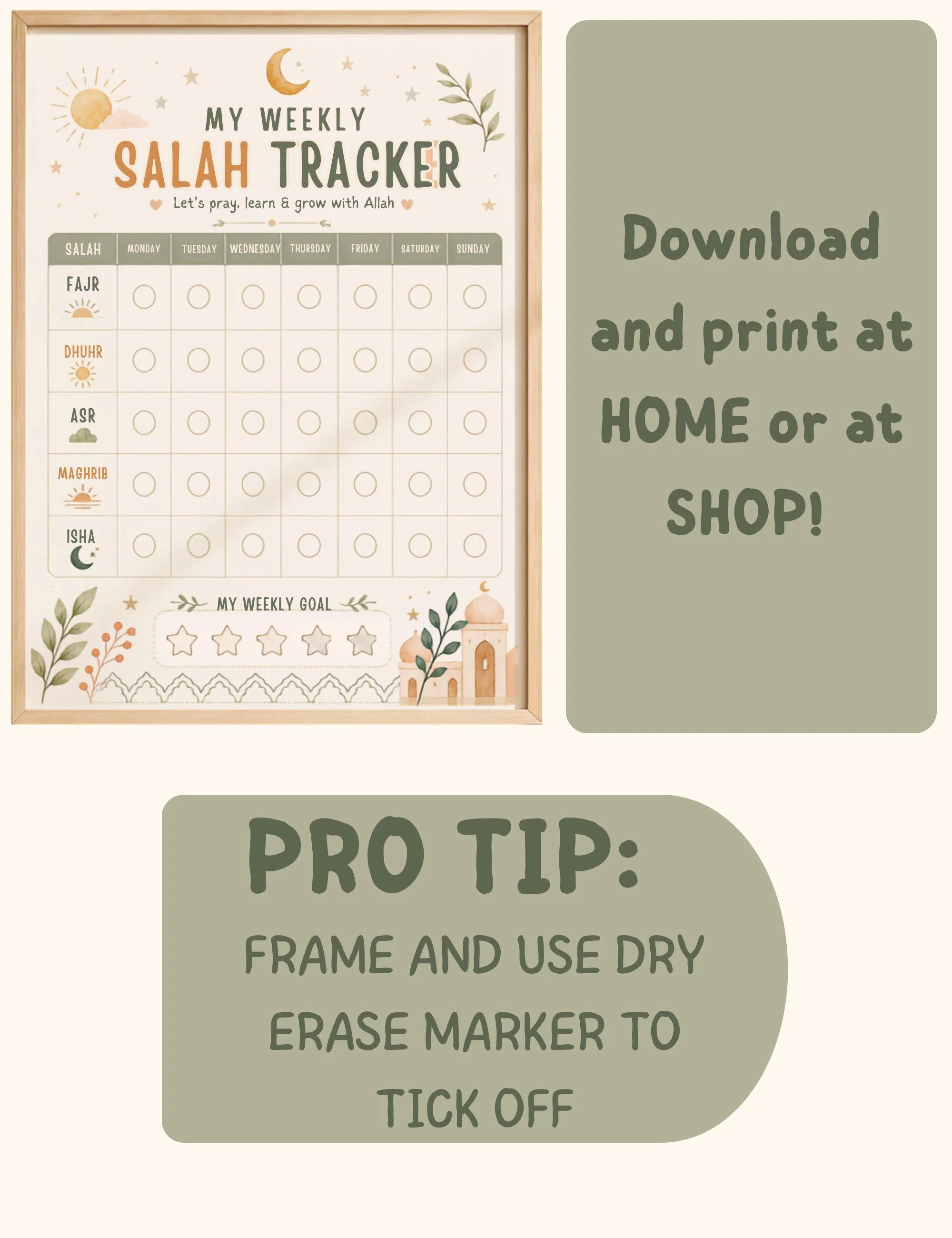 Boho Kawaii Weekly Salah Tracker for Kids (Digital Download) - image 4