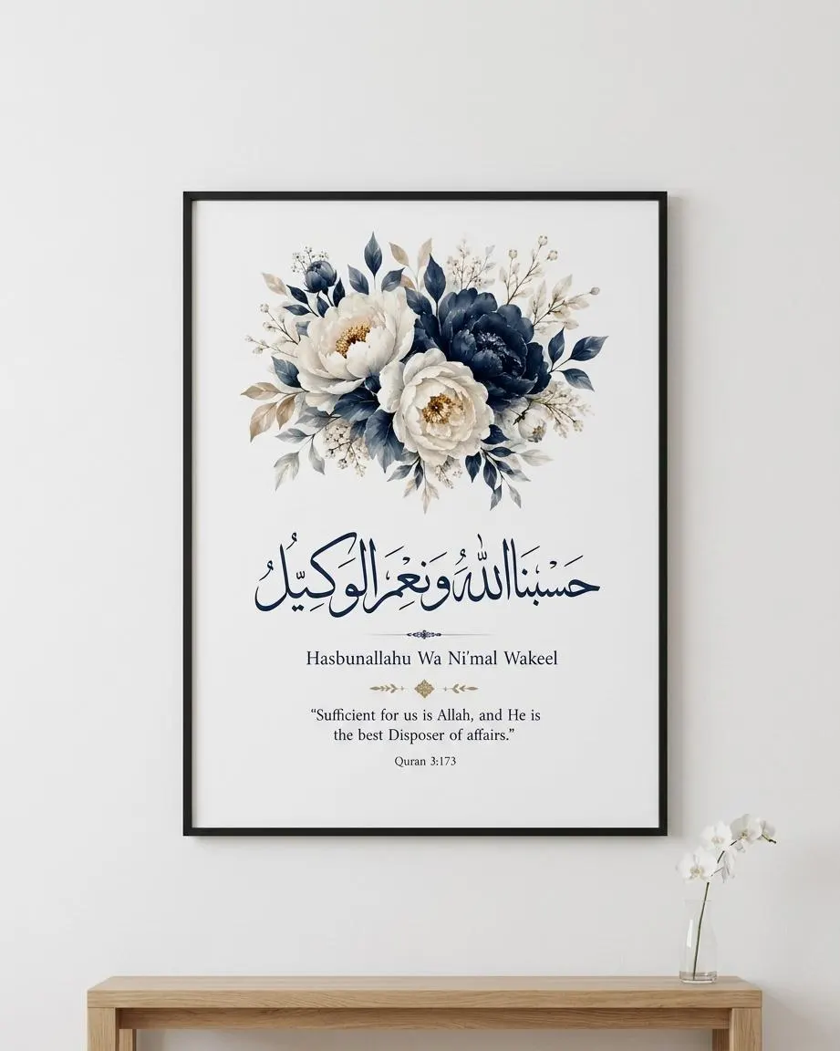 islamic wall art set of 3 printables navy and white botanicals digital download - image 4