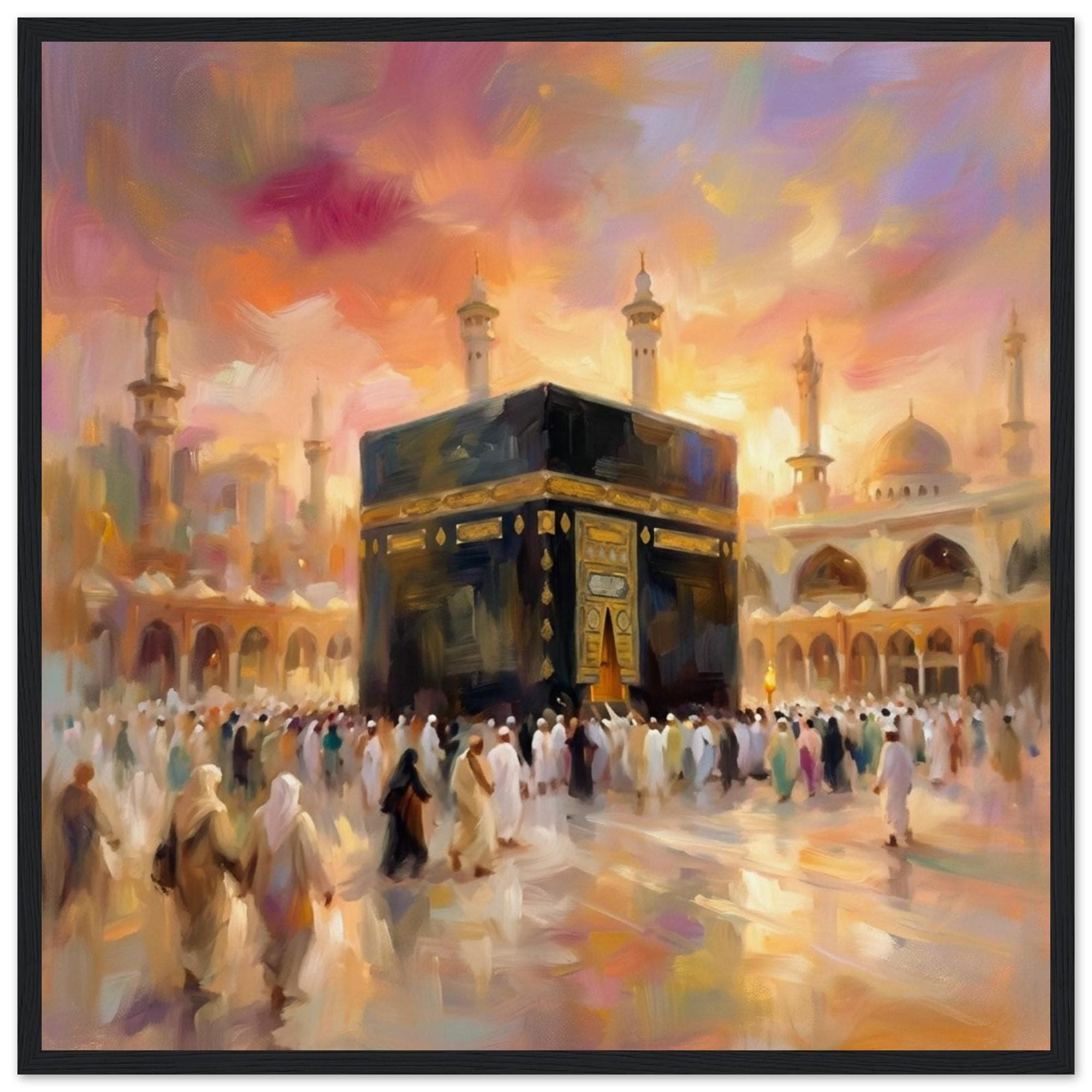 Kaaba Wall Art Framed Print, Mecca Islamic Painting, Hajj Pilgrimage Decor, Muslim Home Poster, Ramadan Eid Decoration, Spiritual Canvas