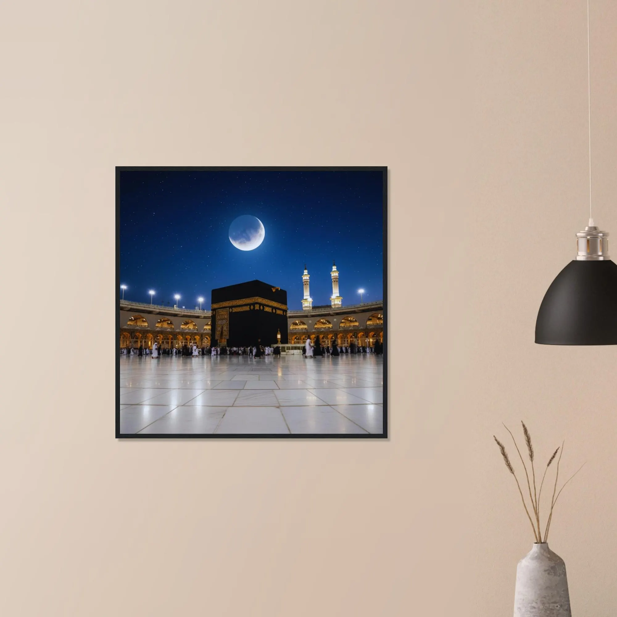 Kaaba Night Framed Wall Art – Mecca Under Full Moon Print, Masjid al Haram Islamic Decor, Muslim Home Gift, Ramadan Eid Artwork - image 4