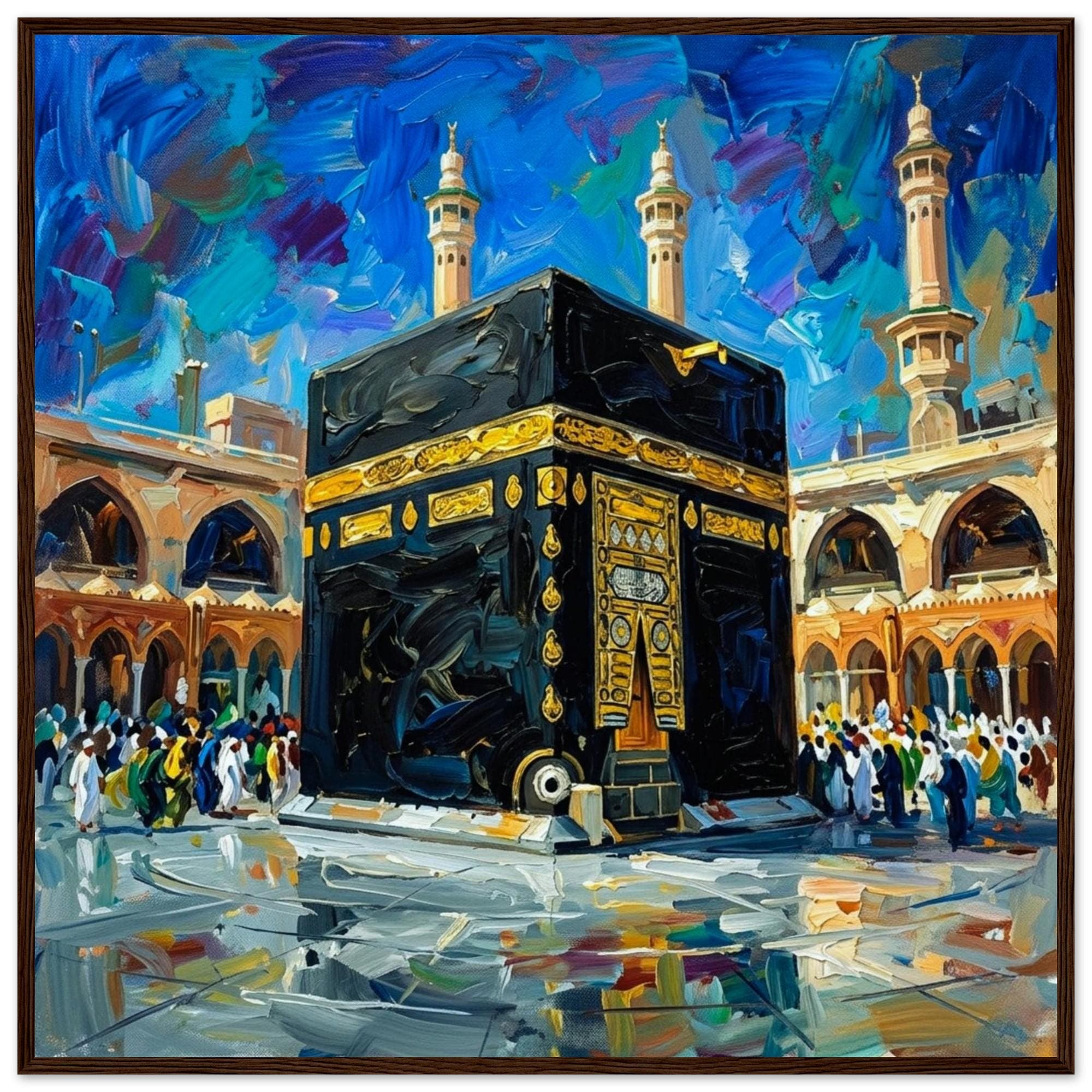 Kaaba Painting Wall Art Framed Print – Mecca Islamic Canvas Style, Abstract Mosque Artwork, Muslim Home Decor, Hajj Umrah Gift